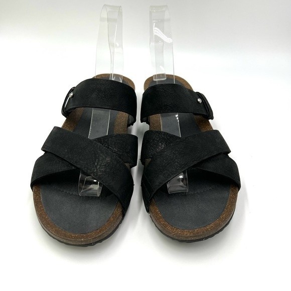 Teva Women's Mahonia Black Leather Slip On Slides Sandals Shoes Size 10.5 - Picture 4 of 13